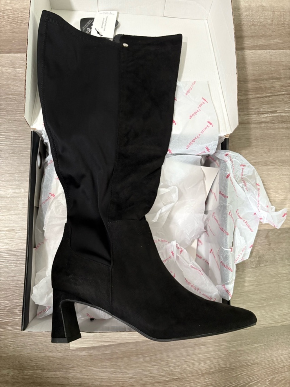 Black Mid-Calf Suede Block Heel Boots - Women